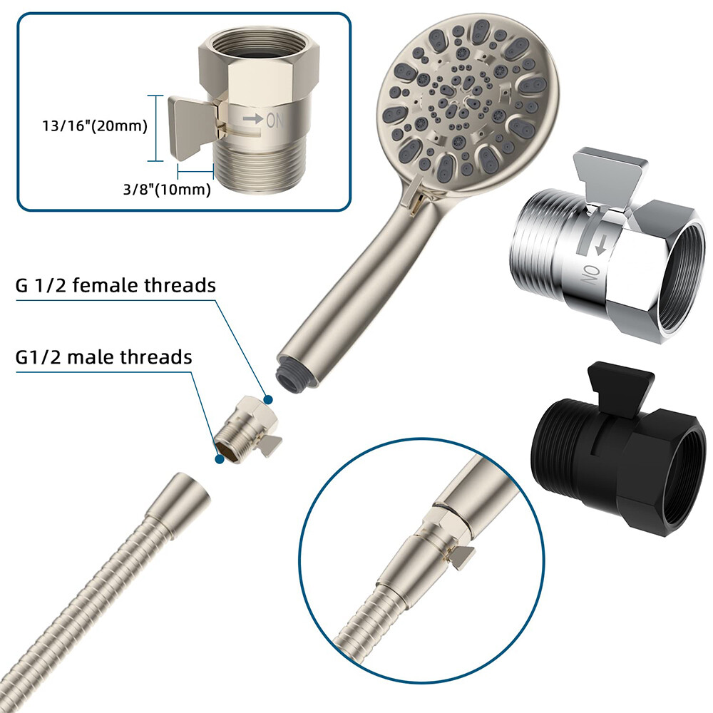 All Metal Shower Head Flow Control Valve G1/2 Brass Shut-off Valve with Handle