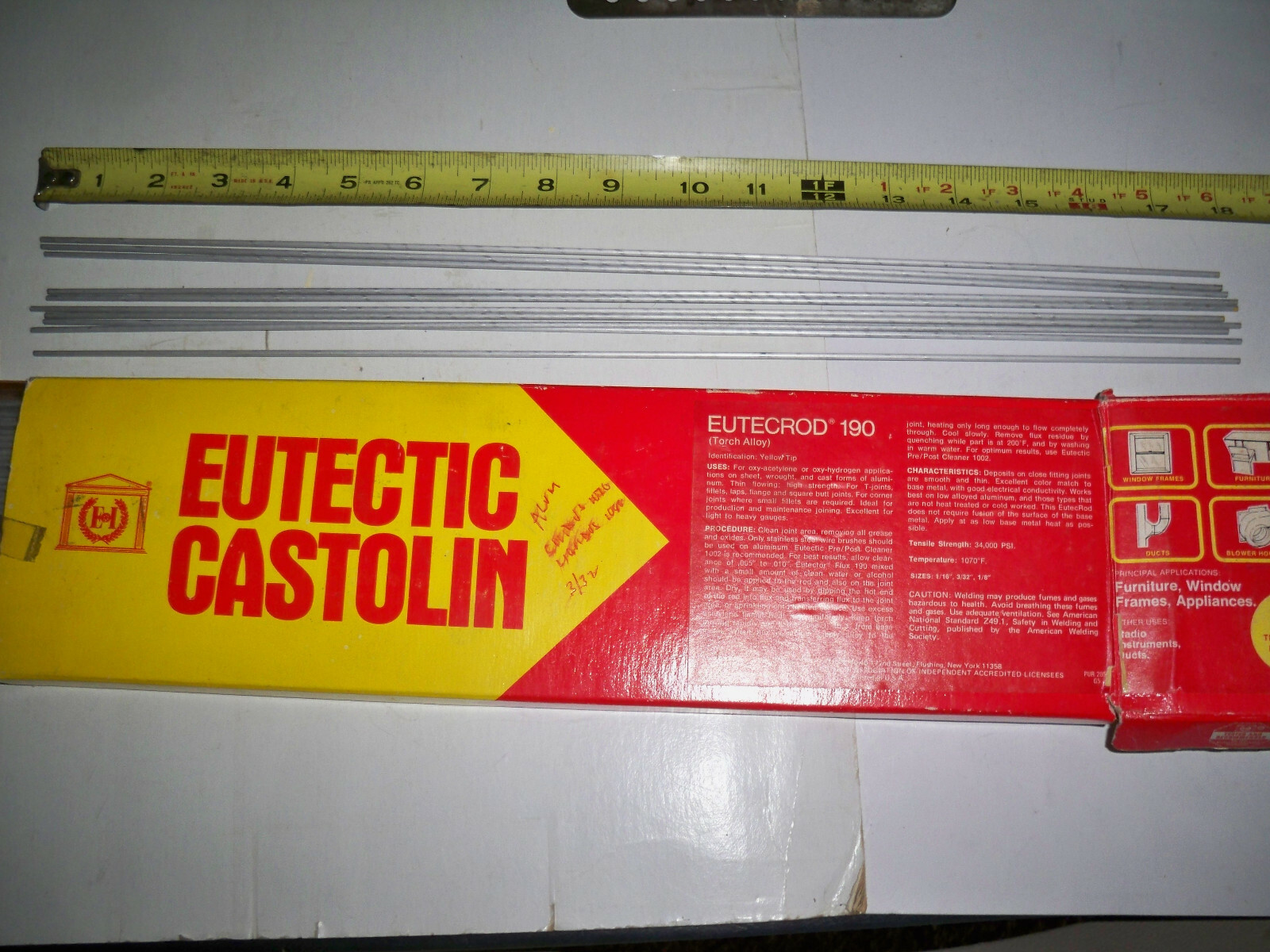 10 Castolin Eutectic Aluminum Low Melt 190 EutecRod Brazing Rods Sticks 3/32"X18