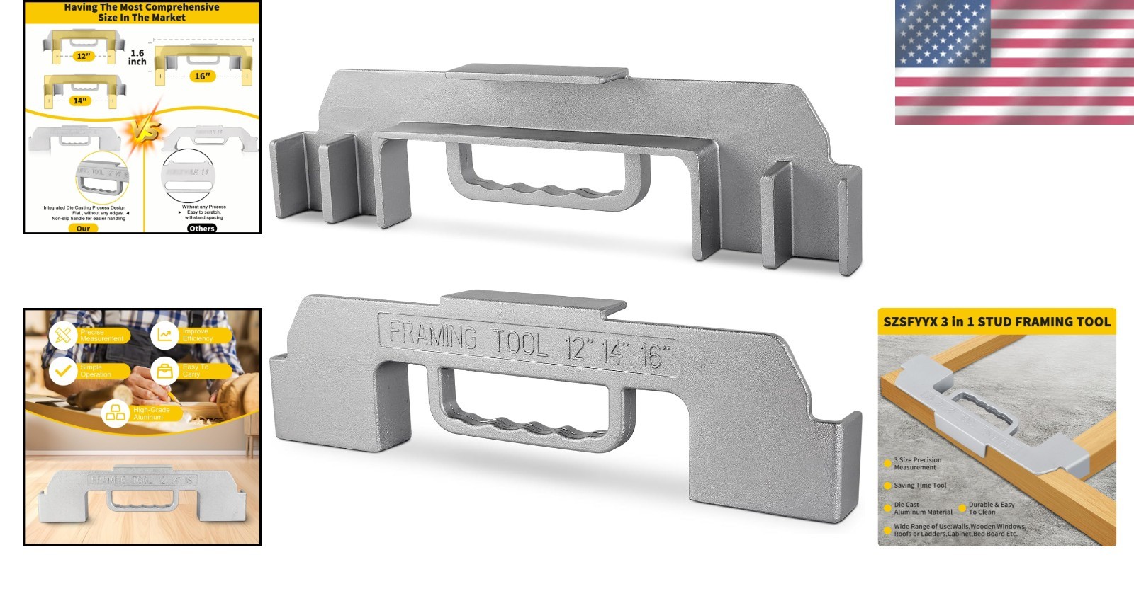 Professional-Grade 3-in-1 Stud Layout Tool - 100% Lightweight Aluminum Design