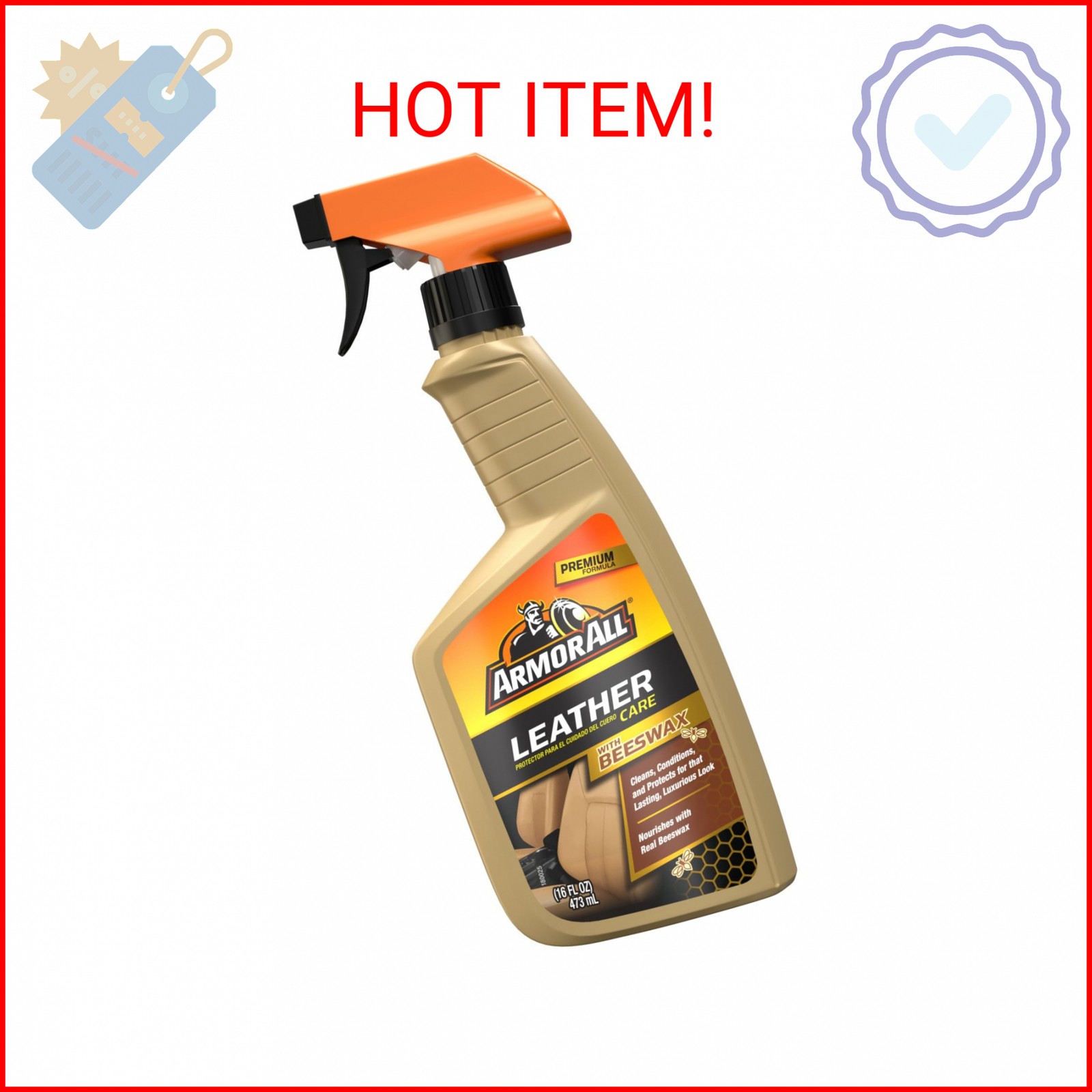 Armor All Car Leather Cleaner Spray, Beeswax Leather Care Spray for Cars, Trucks