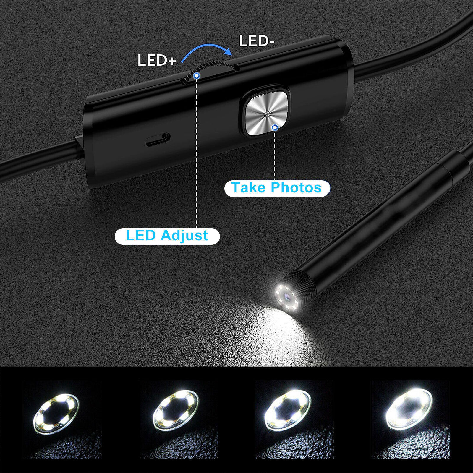 6LED HD Snake Endoscope Borescope Inspection Camera for USB Type C Android PC