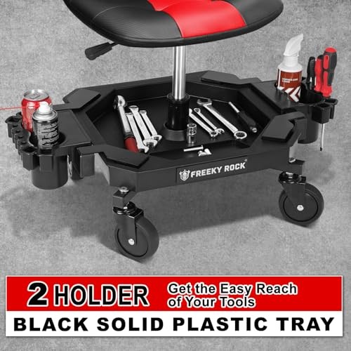 Rolling Stool with Wheels, Adjustable Height Pneumatic Garage Work Mechanic Red