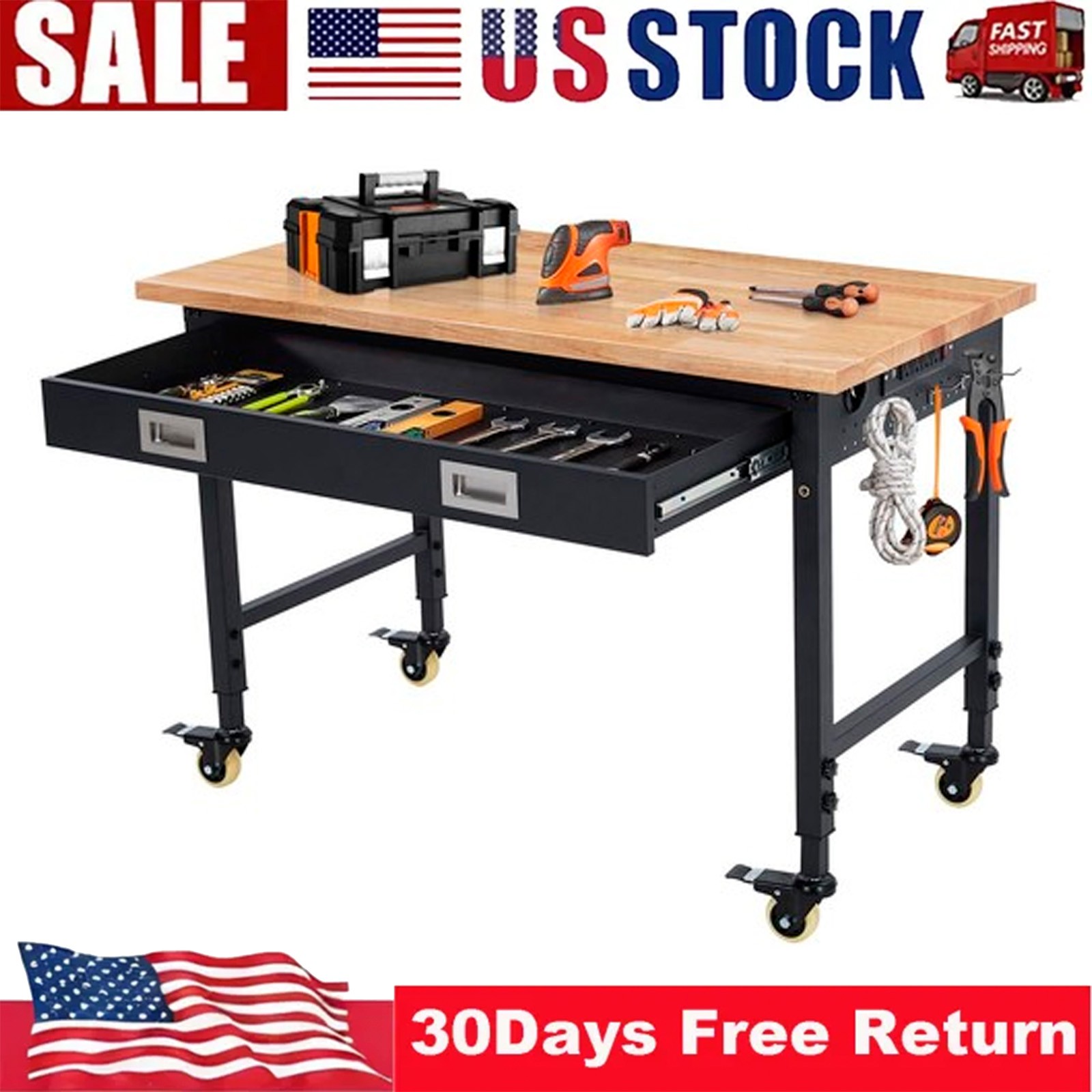 48x24 Inch Adjustable Workbench, 2000 LBS Heavy Duty Workstation with Drawers