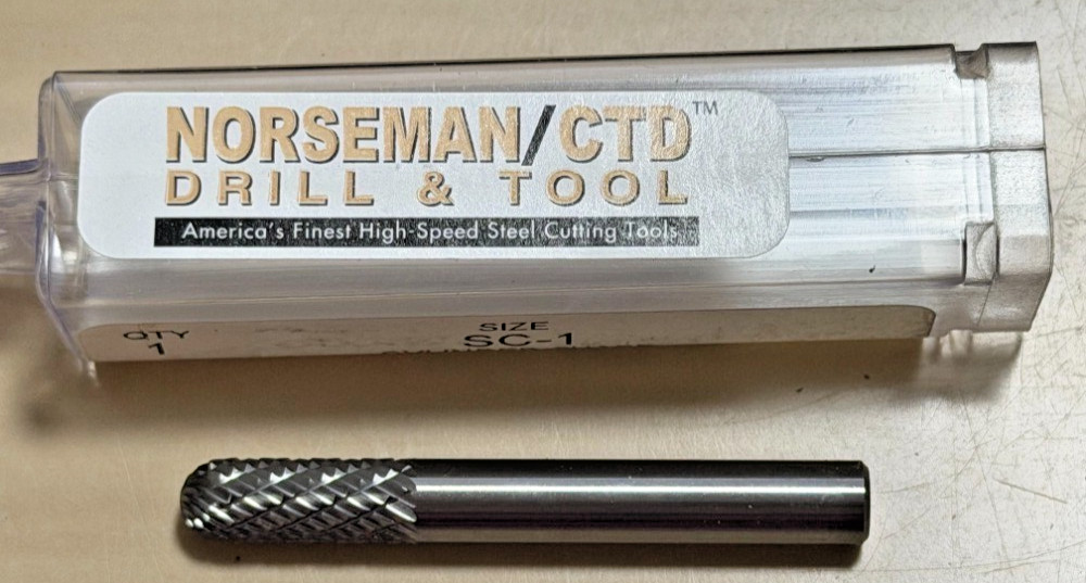 SC-1 Cylinder Shape Radius End 1/4 Tungsten Carbide Burr 1/4" Norseman 17749 USA