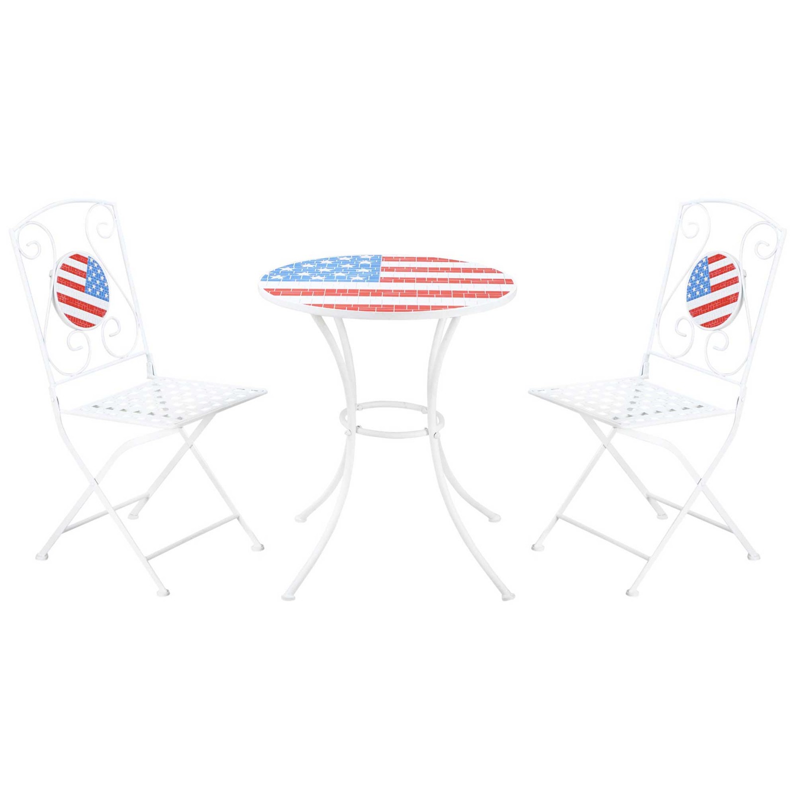 3 Piece Patio Bistro Set, Folding Outdoor Furniture with USA Mosaic Table