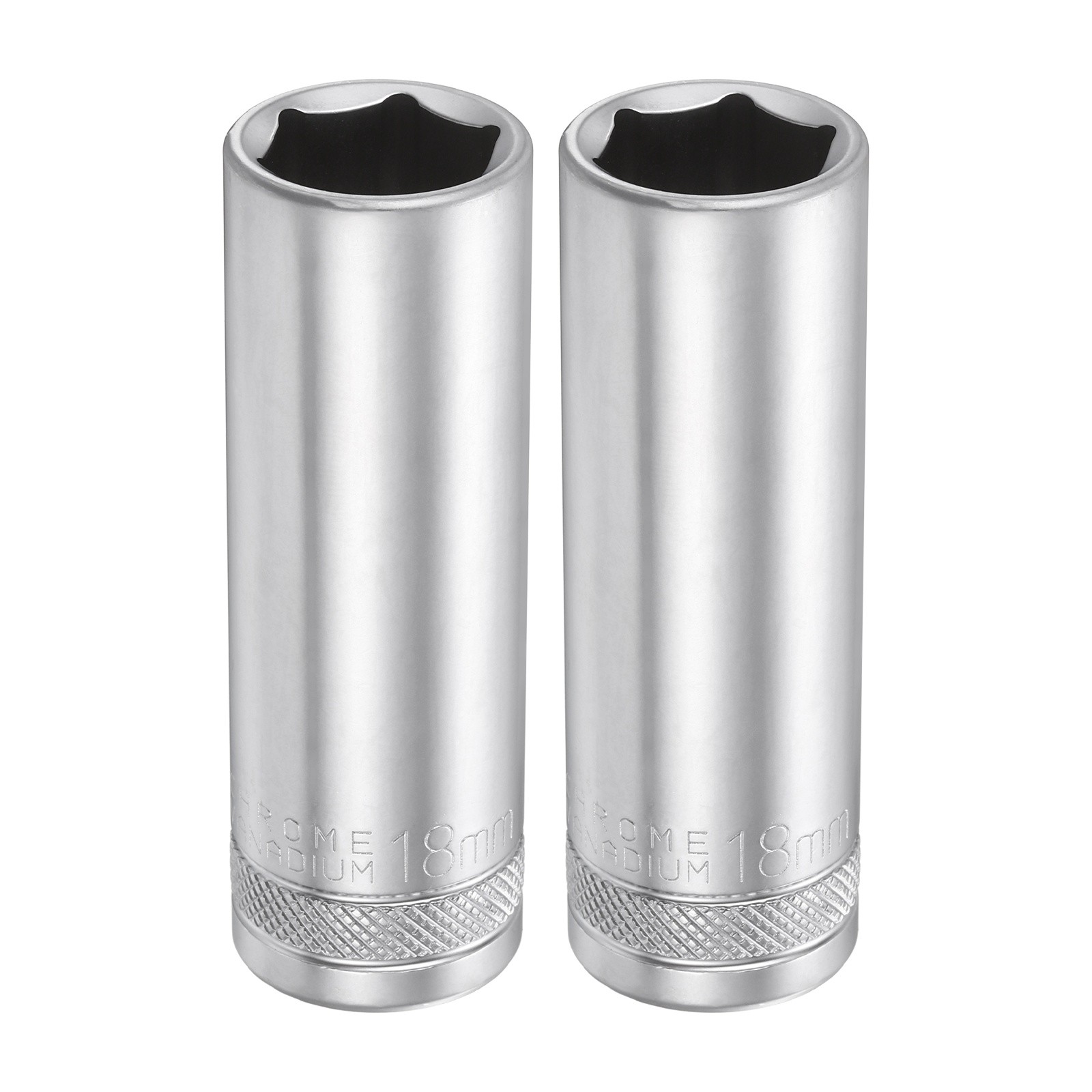 2pcs 6 Points Deep Socket 1/2" Drive 18mm Nickel Plating Hex Socket 3.1" Long