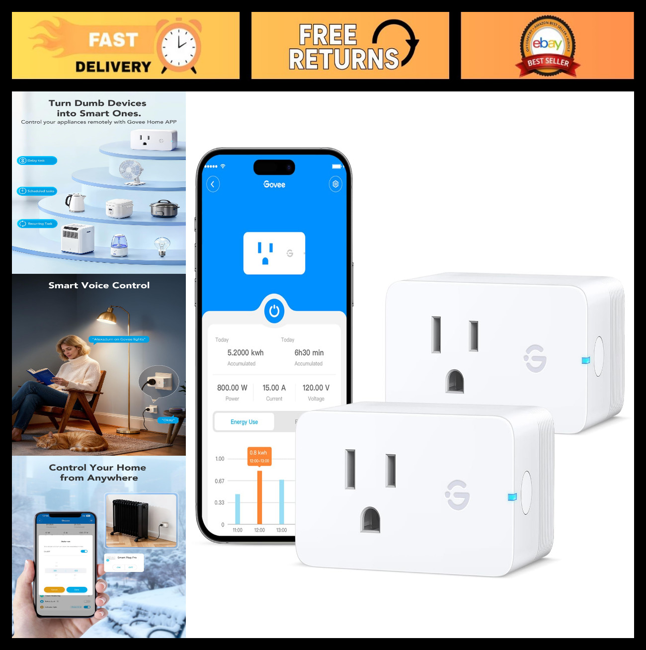 Smart WiFi Plug with Energy Monitoring, Alexa & Google Assistant Compatible, 15A