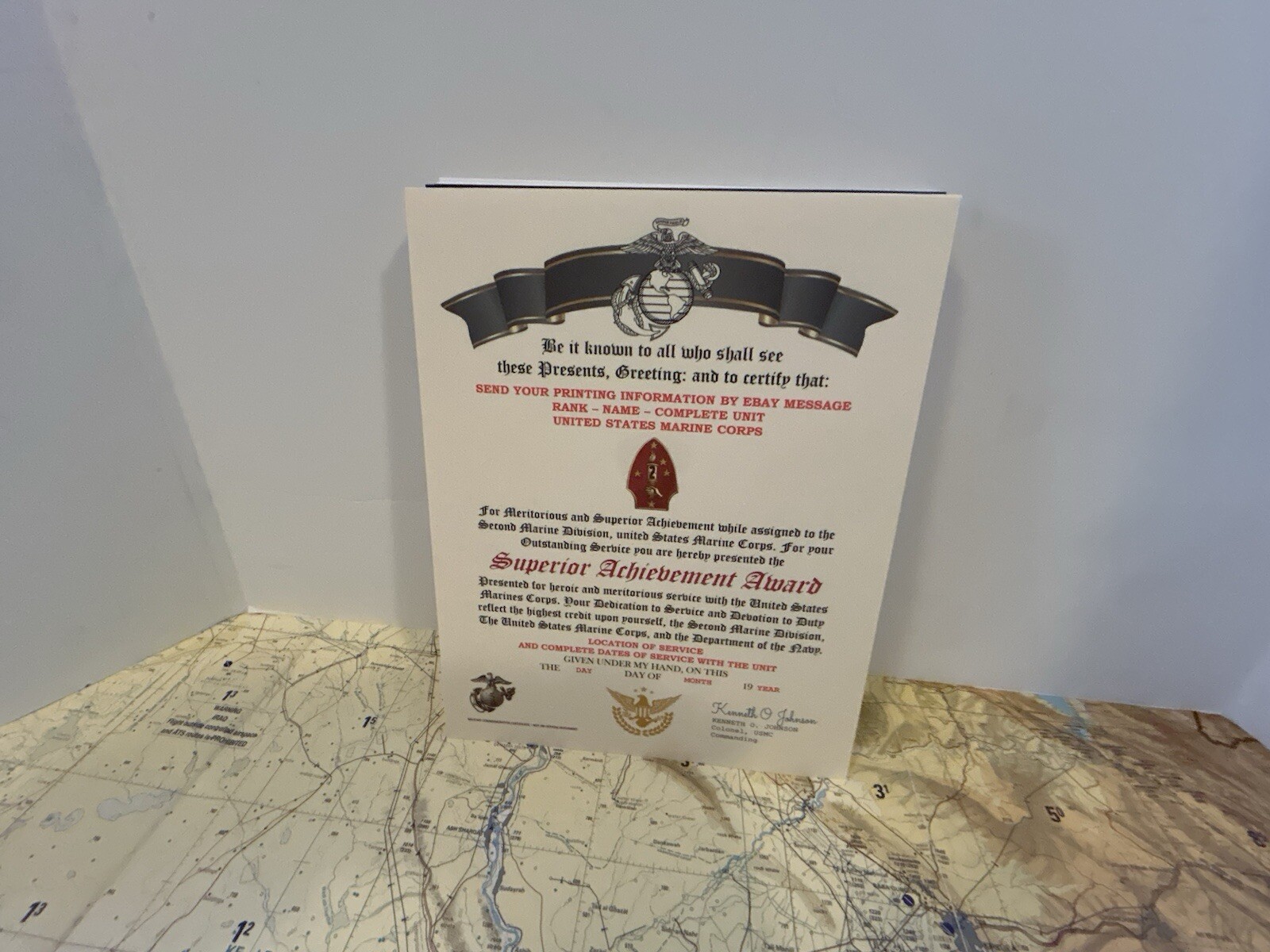 U.S. MARINES / 2ND MARINE DIVISION - SUPERIOR ACHIEVEMENT AWARD CERTIFICATE