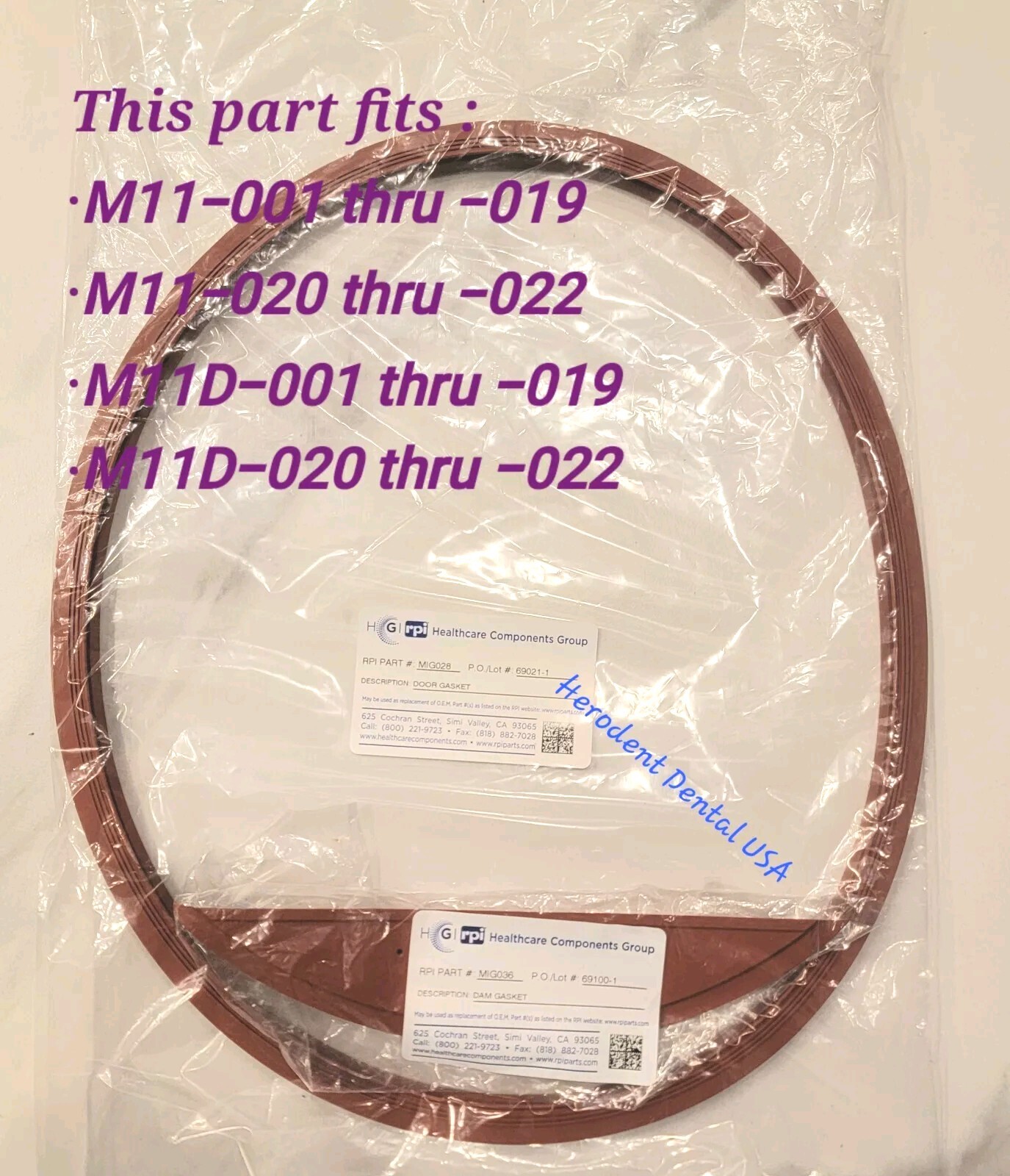 MIDMARK M11 Ritter Door Gasket With Dam RPI# MIG028 OEM 053-0527-00  RPI# MIG036