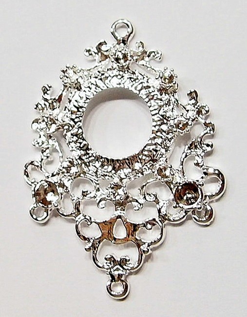 8 of 15-20mm Round Shiny Silver Victorian Cascading Lace Pendant Setting 50x36mm