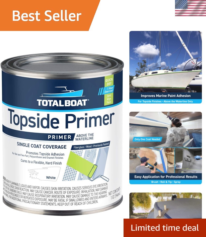 Marine Topside Boat Paint Primer for Fiberglass and Wood, White, Quart
