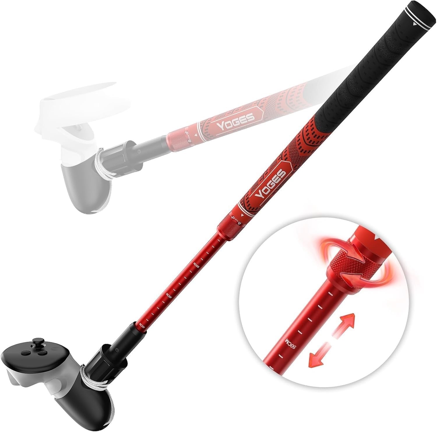 YOGES Adjustable Length VR Golf Club Handle for Meta For Quest 3 or 2 Black/Red