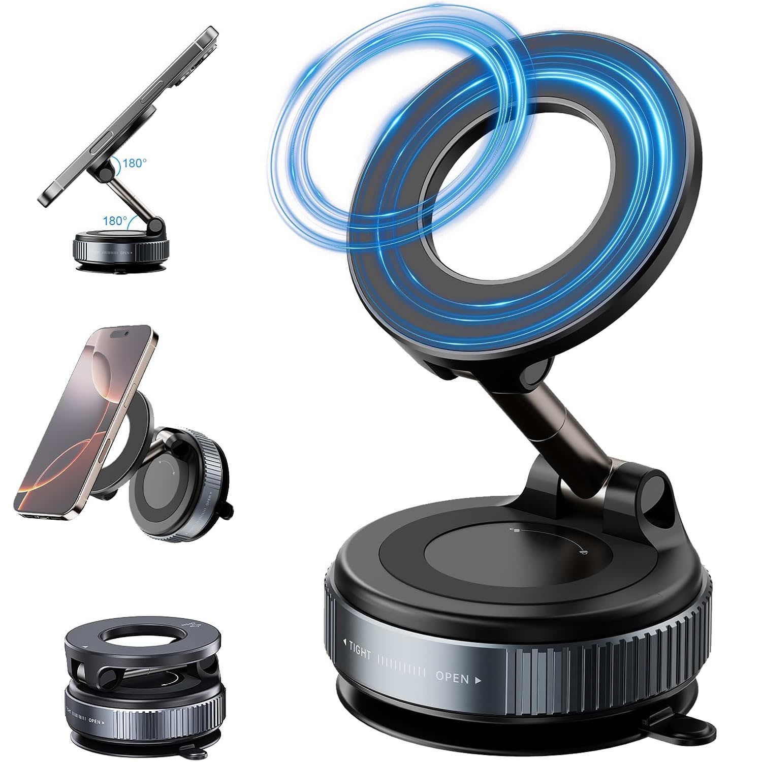360° Vacuum Magnetic Phone Holder - Suction Cup Car Mount w/ Foldable Stand NEW
