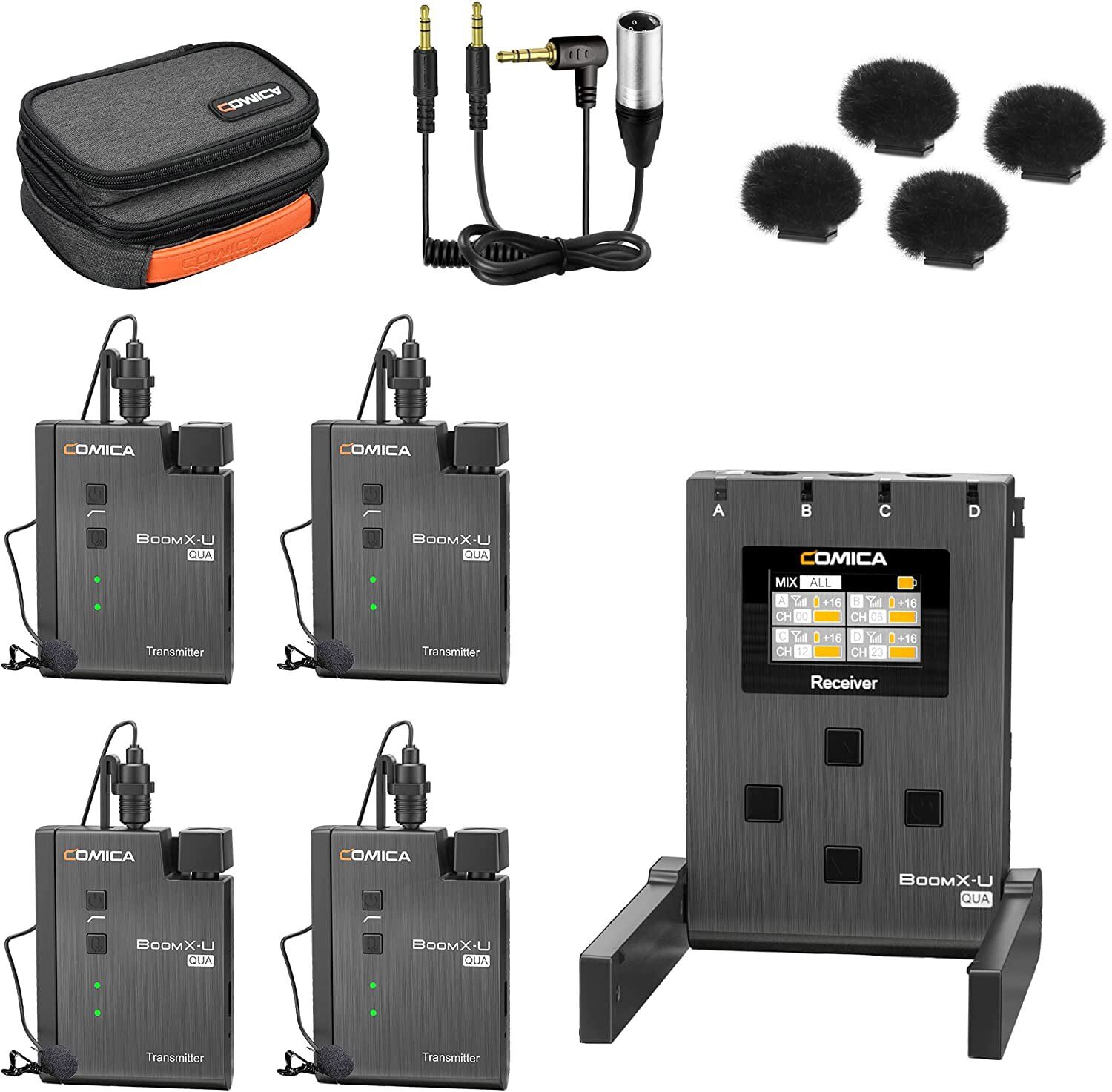COMICA BoomX-U QUA UHF Wireless Lavalier Microphone 4 Transmitters +1 Receiver