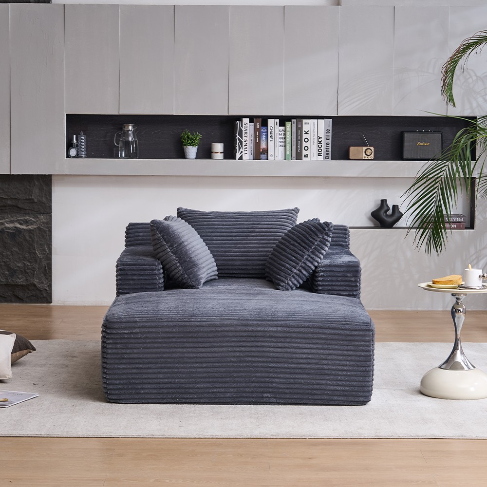 Longue Chair W/Throw Pillows & Armrests Grey For Living Room