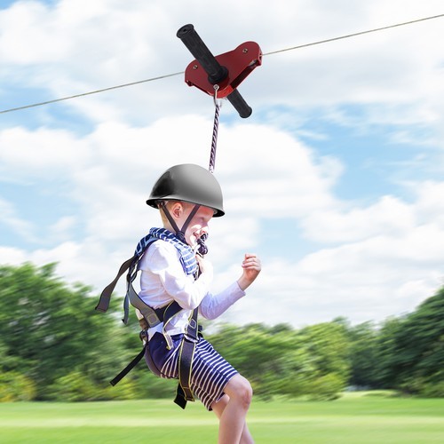 120Ft Zip Line Kit for Kids Adult Up to 330lb w/ Spring Brake, Trolley, Helmet