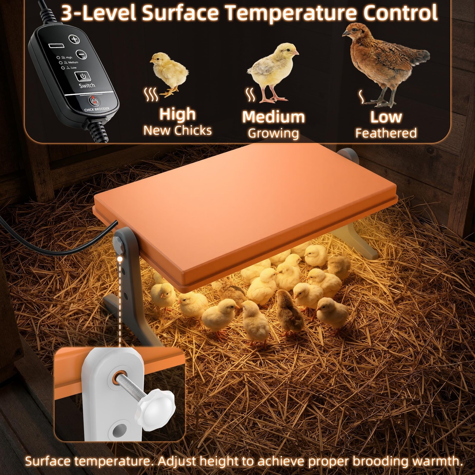 Chick Brooder Heater Plate – 12" x 8" Adjustable Height & Temperature Poul
