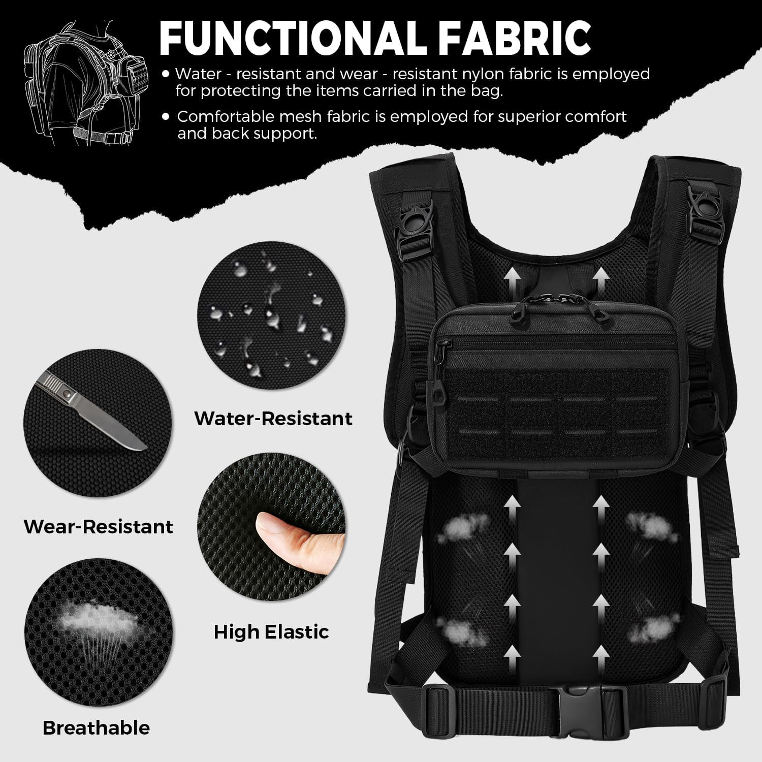 Tactical Hydration Backpack with 2L Water Bladder and Front Small Tactical Pouch