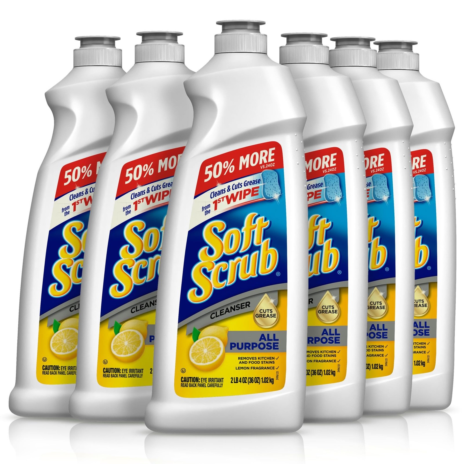 Soft Scrub All Purpose Cleaner, Surface Cleanser, Lemon, 36 Fluid Ounces, 6 C...