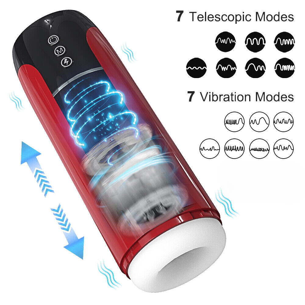 Male Masturbator Automatic HandsFree Telescopic Vibration Stroker Cup Lubricants