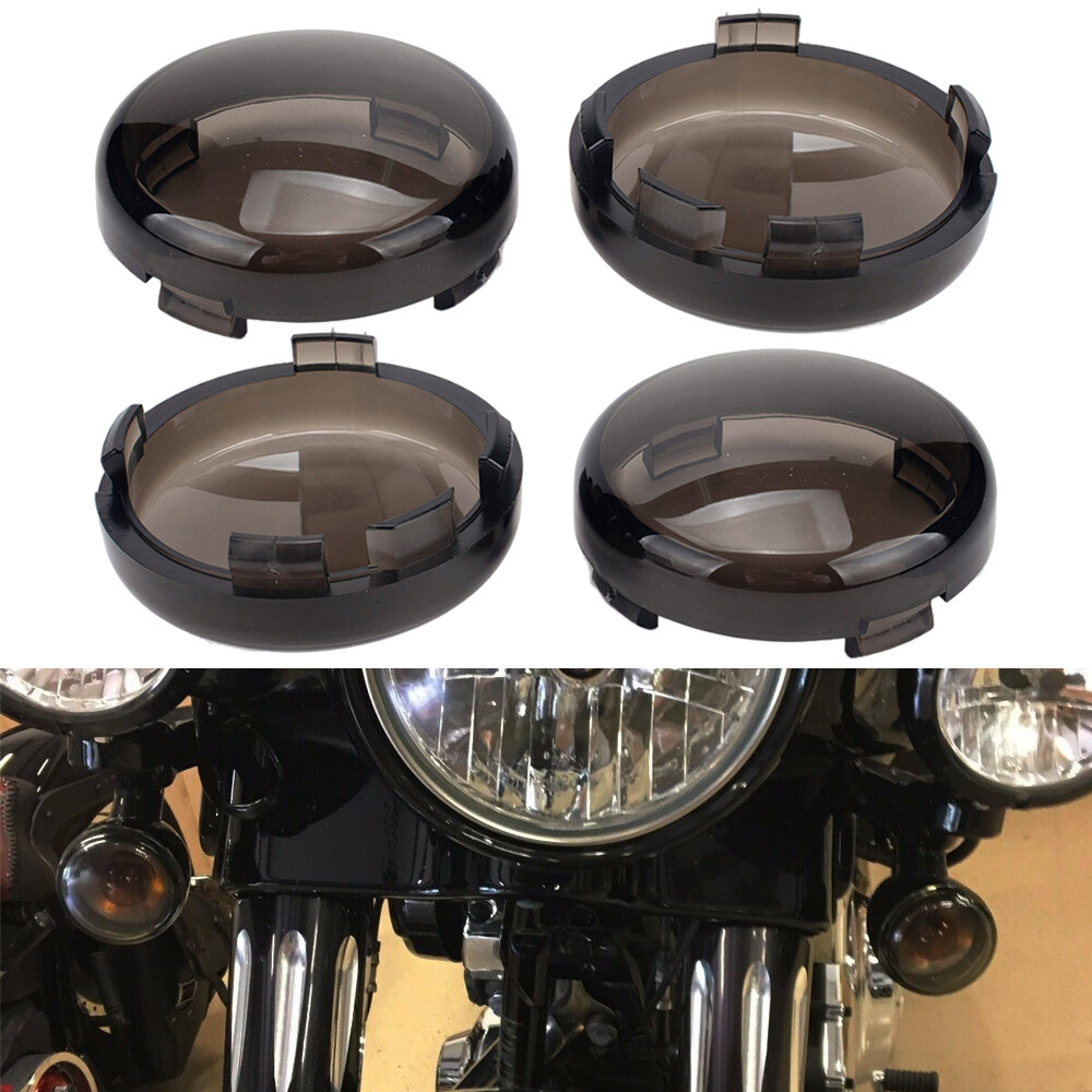 4Pcs Smoke Turn Signal Lens Cover Fit For Harley Dyna Softail Sportster 2000-up
