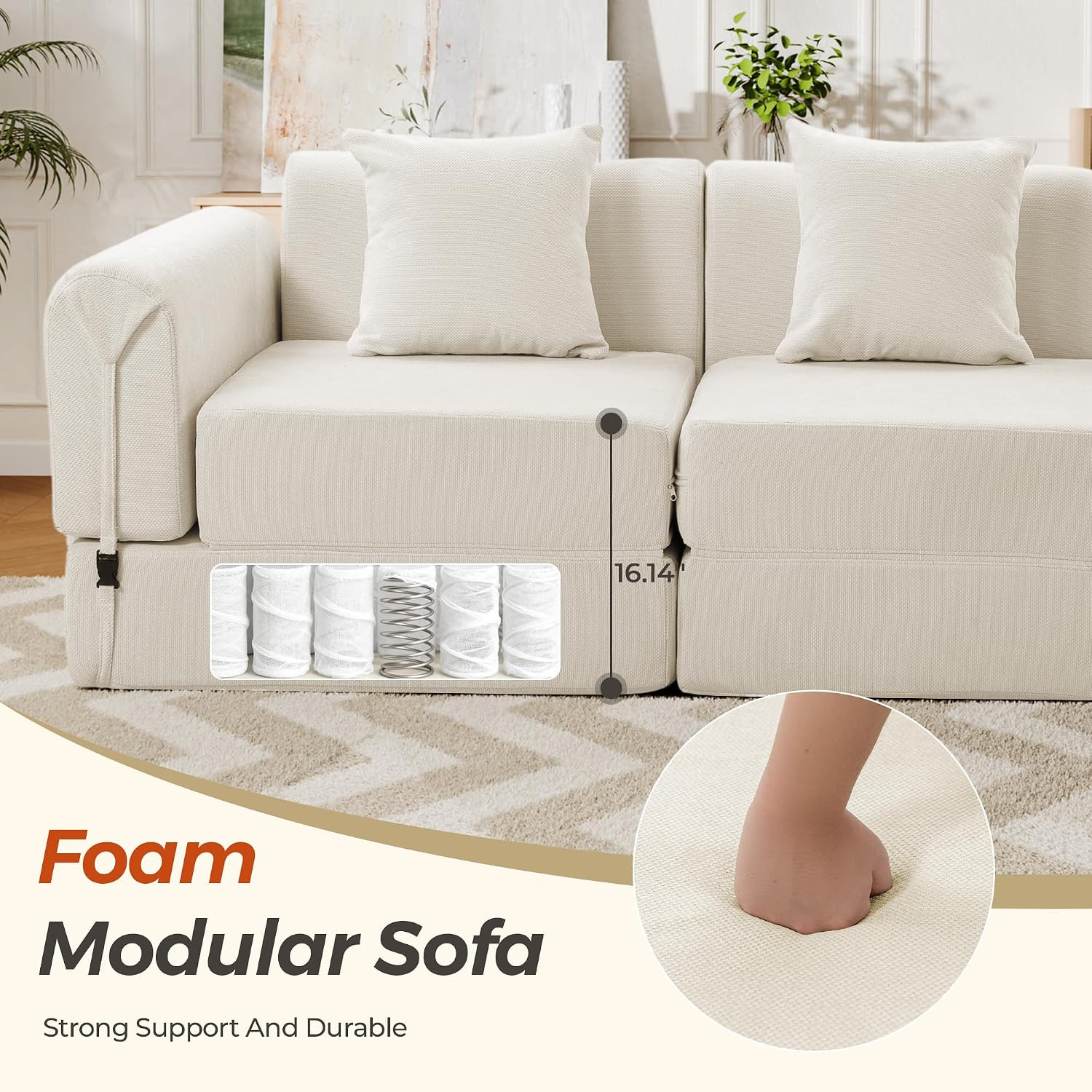99.2" Modular Sectional Sofa Bed, Convertible Futon Sleeper Couch with Movable S