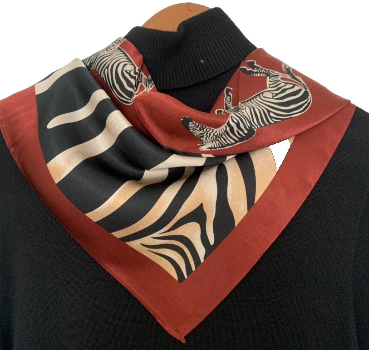 26"x26"Little Zebra Print Pure Mulberry Satin Silk 12momme Scarf 65x65cm 5-96