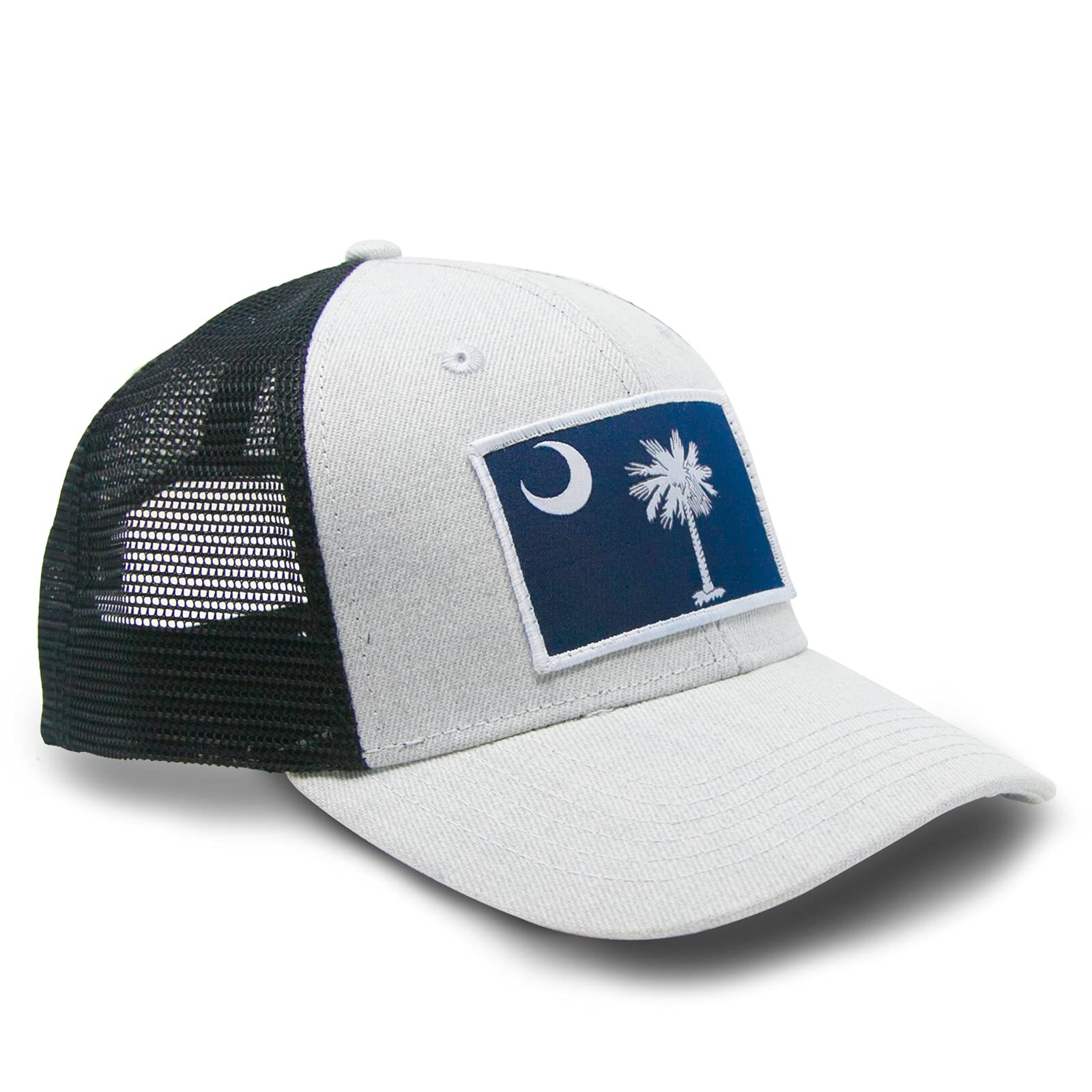 South Carolina Hat - Palmetto Snapback Trucker Baseball Cap (Black White)