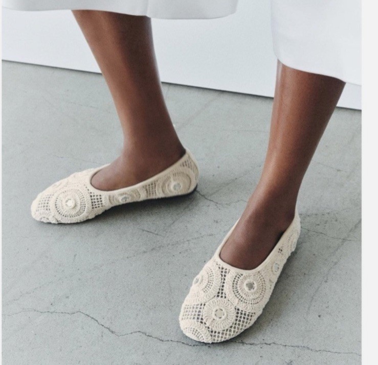 ZARA Crocheted Mirrored Ballet Flats Slip On 39/8