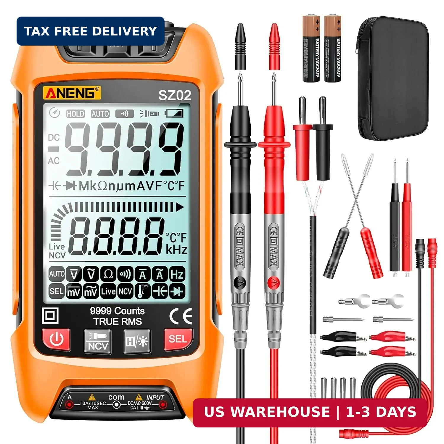 ANENG Digital Multimeter Smart Testers TRMS 9999 Counts Anti-Burning Ohm Amp Vol