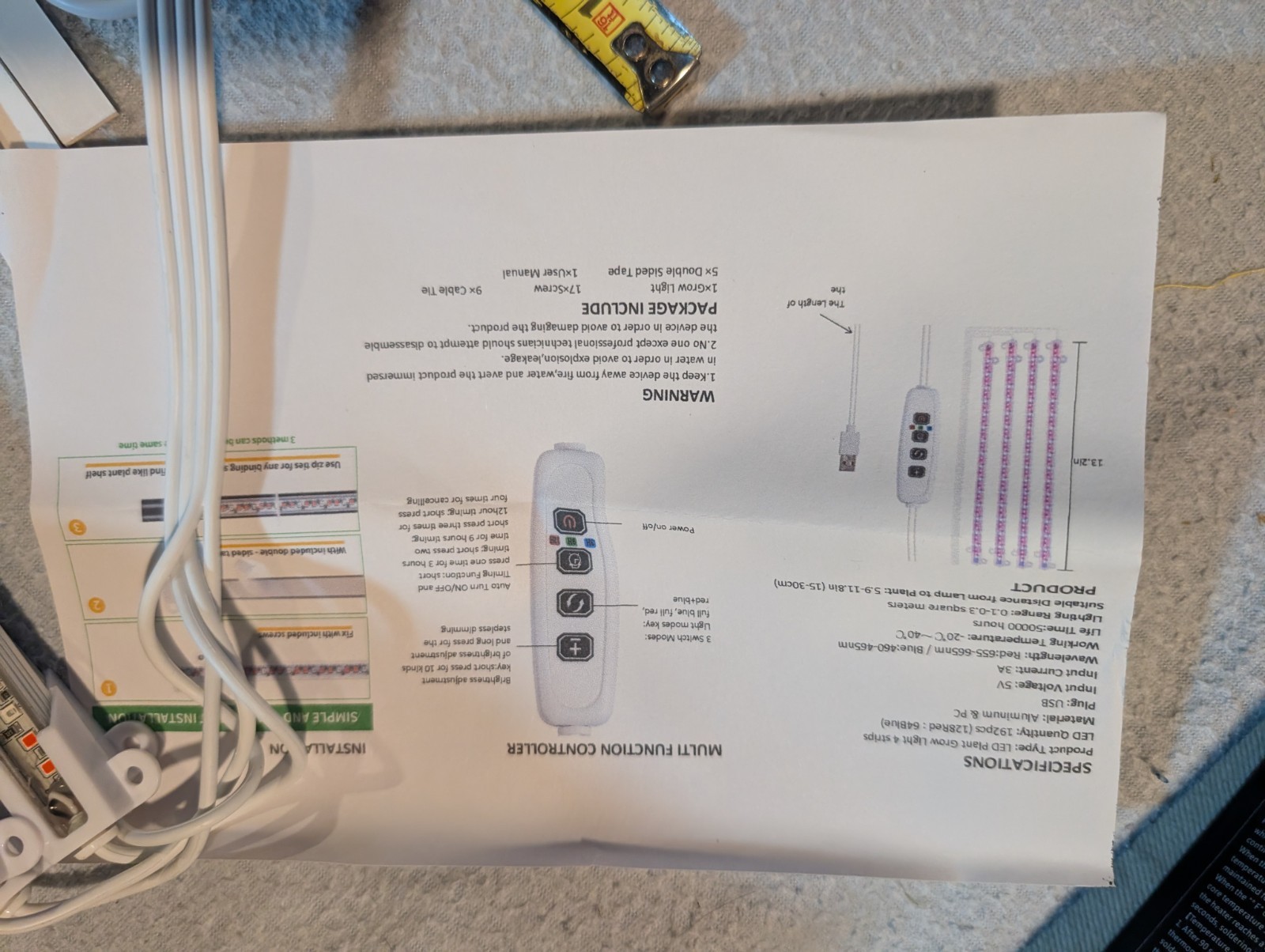 Full Spectrum LED Grow Light Strips with Timer & Dimmable Levels for Plants