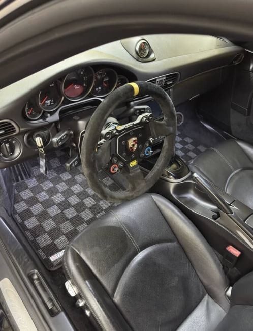 P2M Dark Grey Checkered Carpet Floor Mats Set for Porsche 911 997 Coupe 05-12