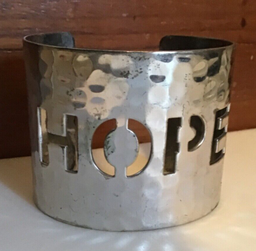 RUSTIC CUFF SILVER HAMMERED cuff  Bracelet   2" Wide with Statement HOPE EUC
