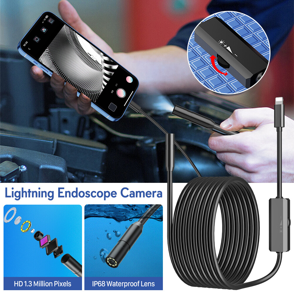 Waterproof 8LED Borescope Endoscope Snake Inspection Camera for iOS iPhone iPad