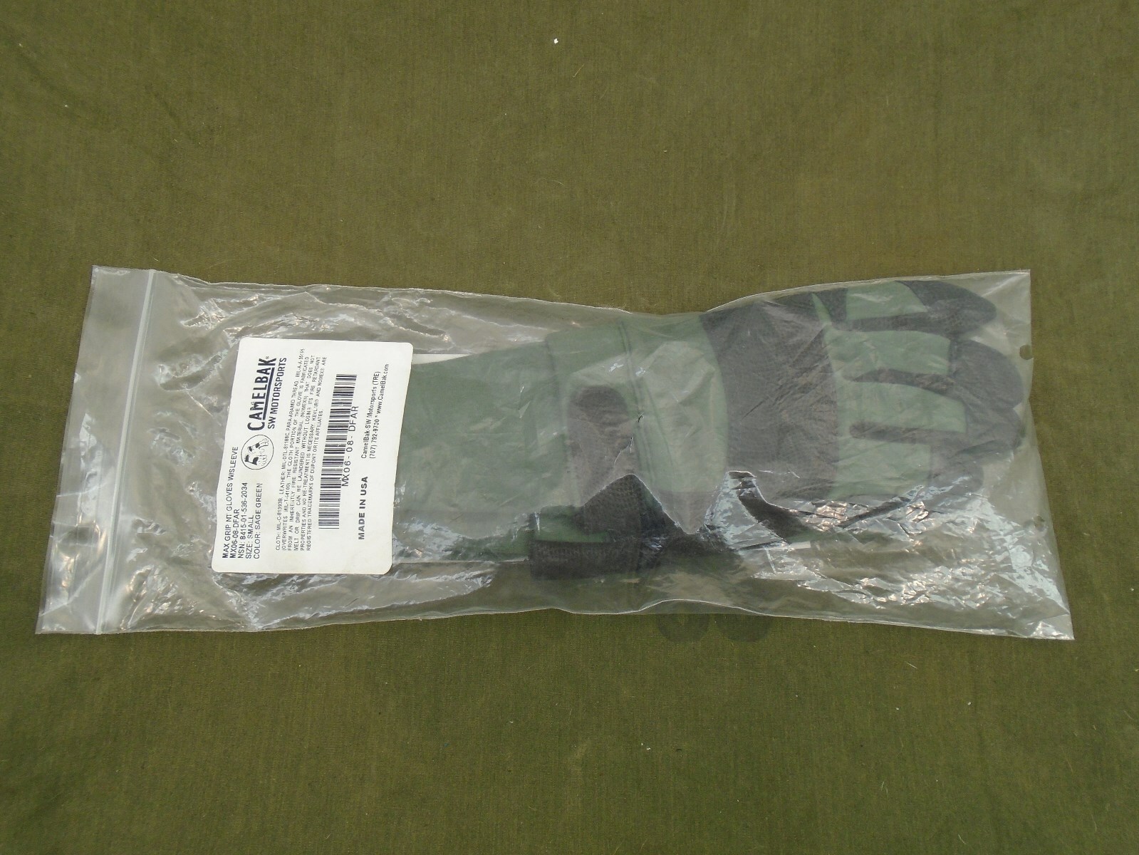 US Military Army CamelBak Max Grip NT FR Gloves Sage Green Small New 2008 25-H