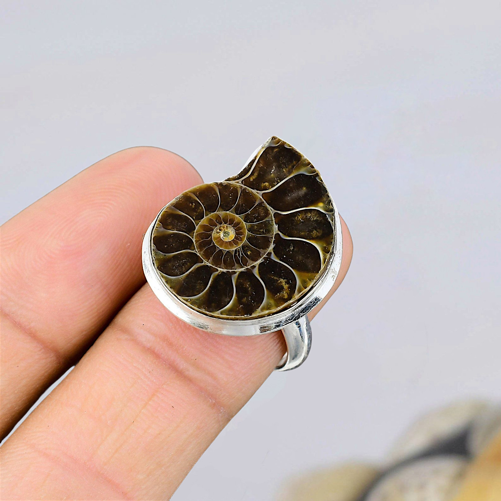 Ammonite Gemstone Ring Silver Ring 925 Sterling Silver Ring Women's Jewelry Ring
