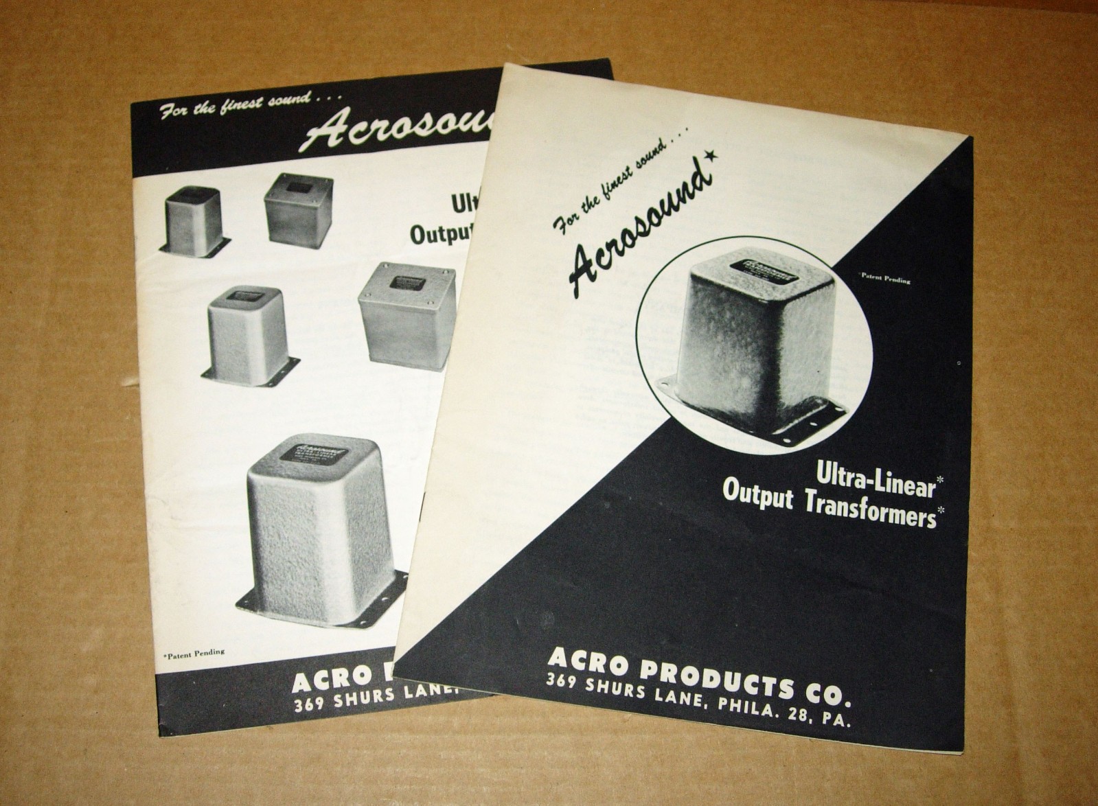 TWO ACROSOUND TRANSFORMER BROCHURES-1952 AND 1954-SPECS AND APPLICATION INFO