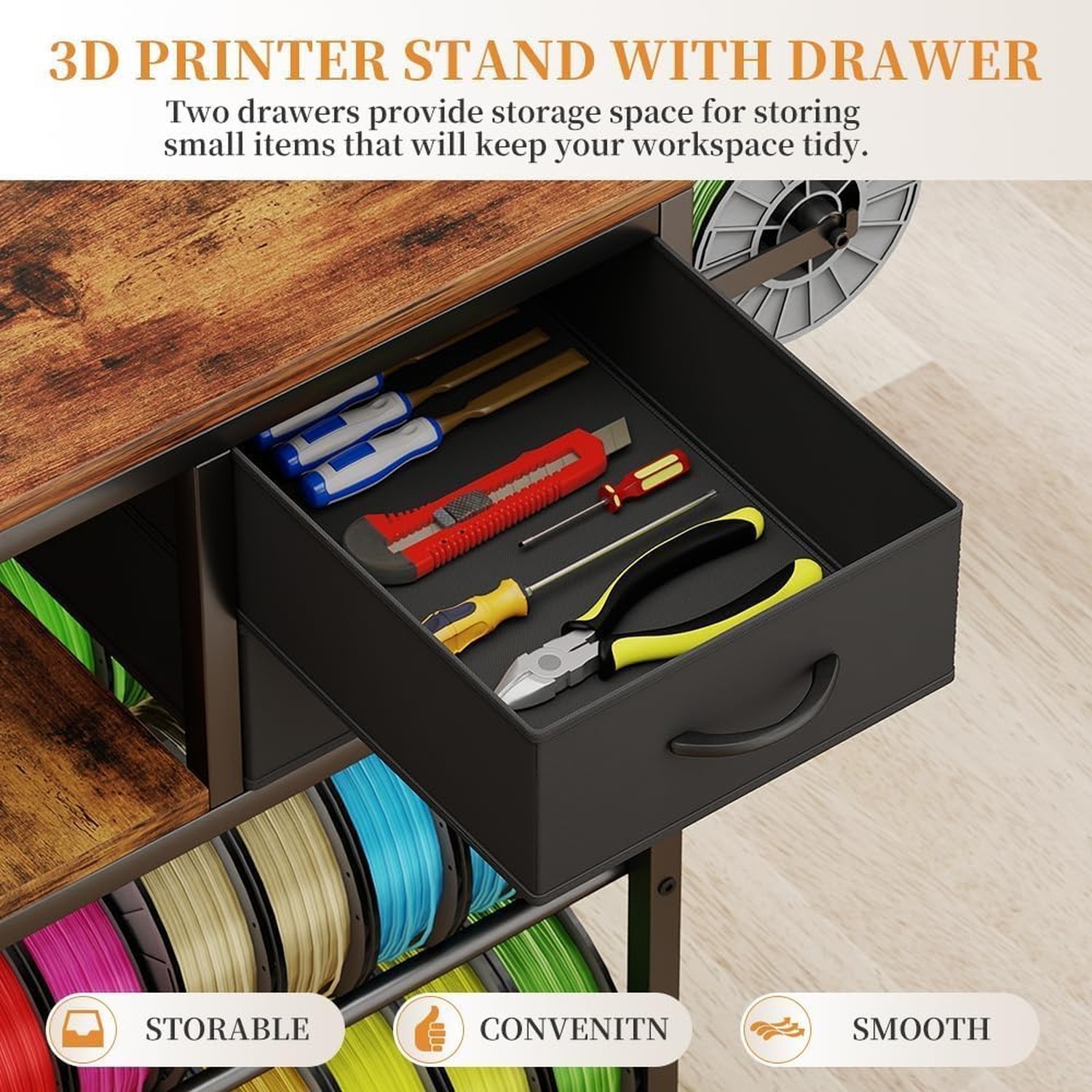 3D Printer Stand with Filaments Storage, Rolling 3D Printer Table Filament St...