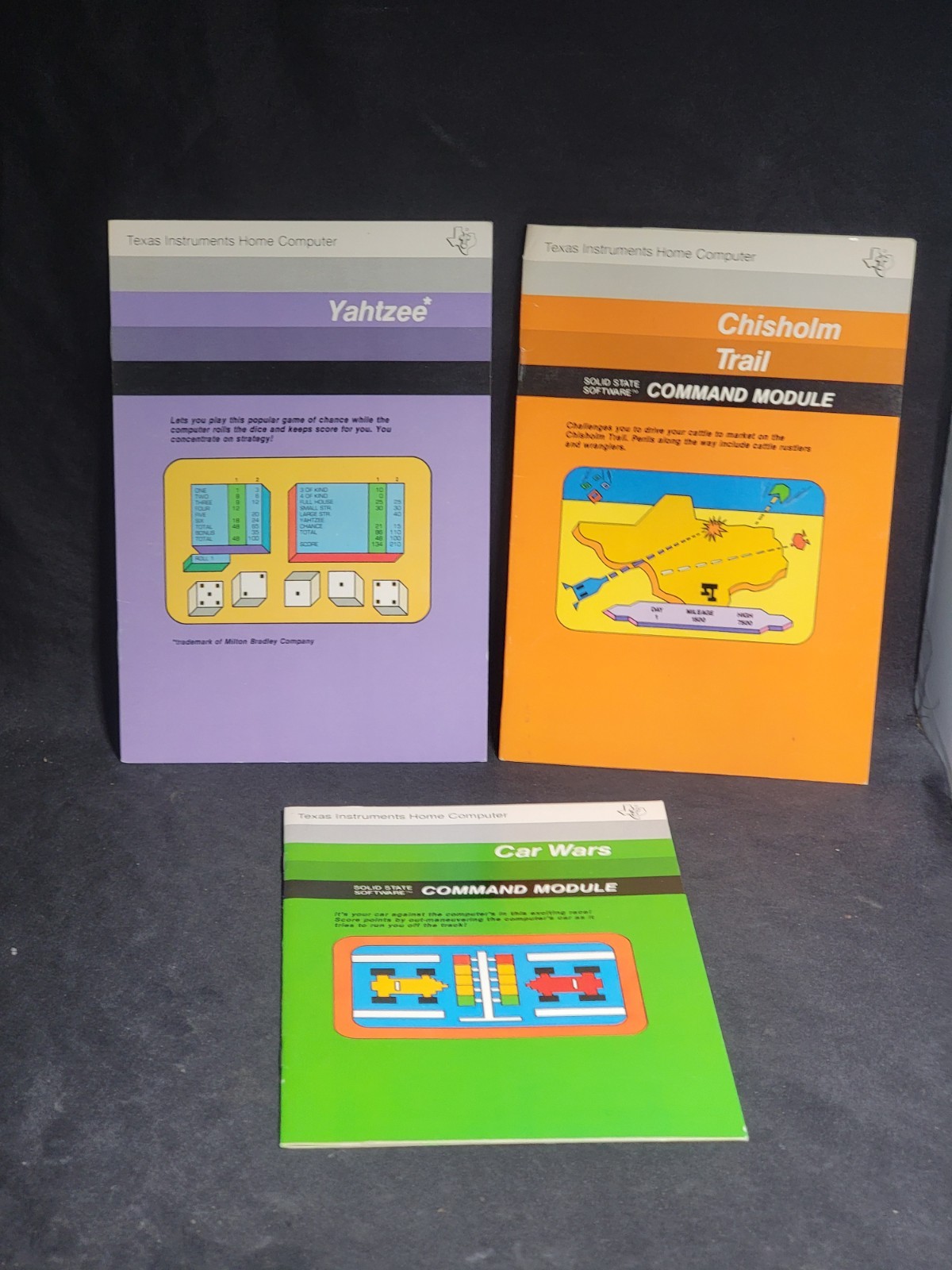 Vintage Texas Instruments TI-99/4A Manual Lot Yahtzee Chisholm Trail Car Wars...