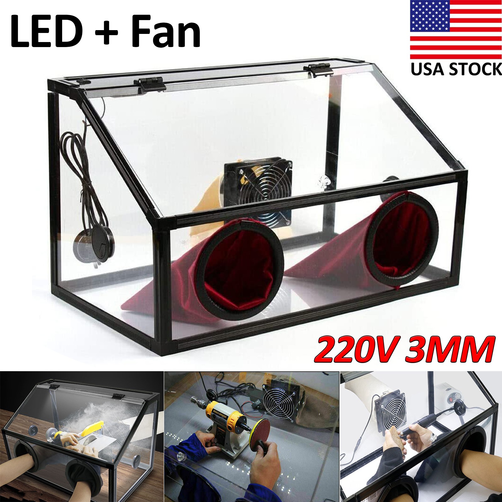 3MM Acrylic Enclosed Dust Box Cover for Table Electric Jewelry Grinding Polisher