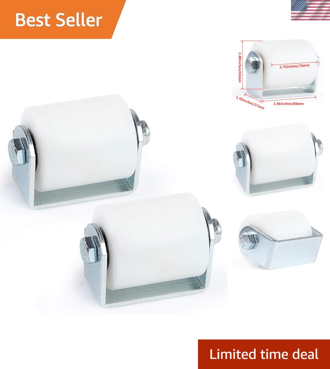 Sealed Ball Bearing Guide Rollers for Heavy Sliding Gates - 3 Inches, Pack of 2