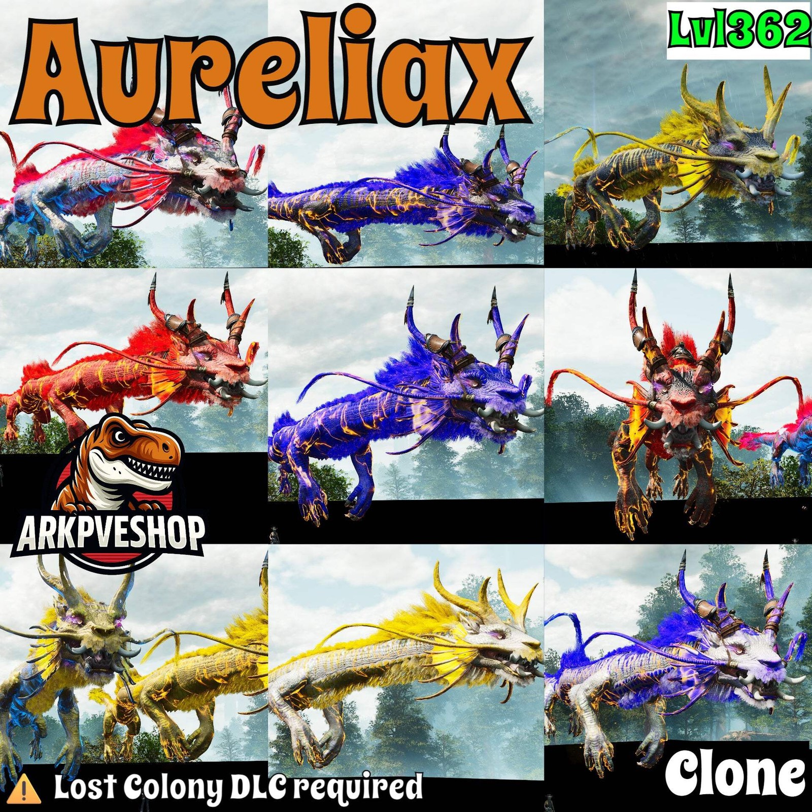ASA PVE 🦖ARK Survival Ascended Aureliax Lvl 362 Colours Clone