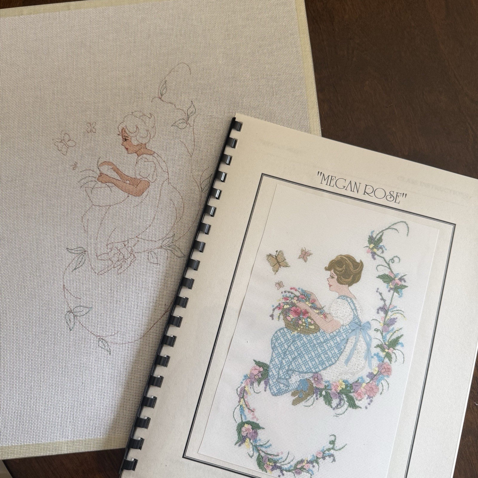 Vintage Dorothy Lesher Megan Rose Needlepoint Canvas & Instructions
