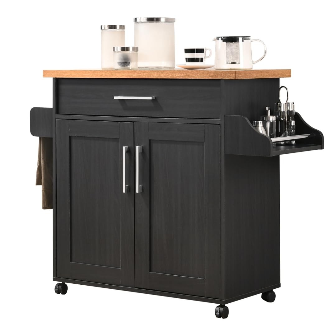 Rolling Wood Kitchen Island Cart with Spice Rack, Towel Rack, Utensil Drawer ...