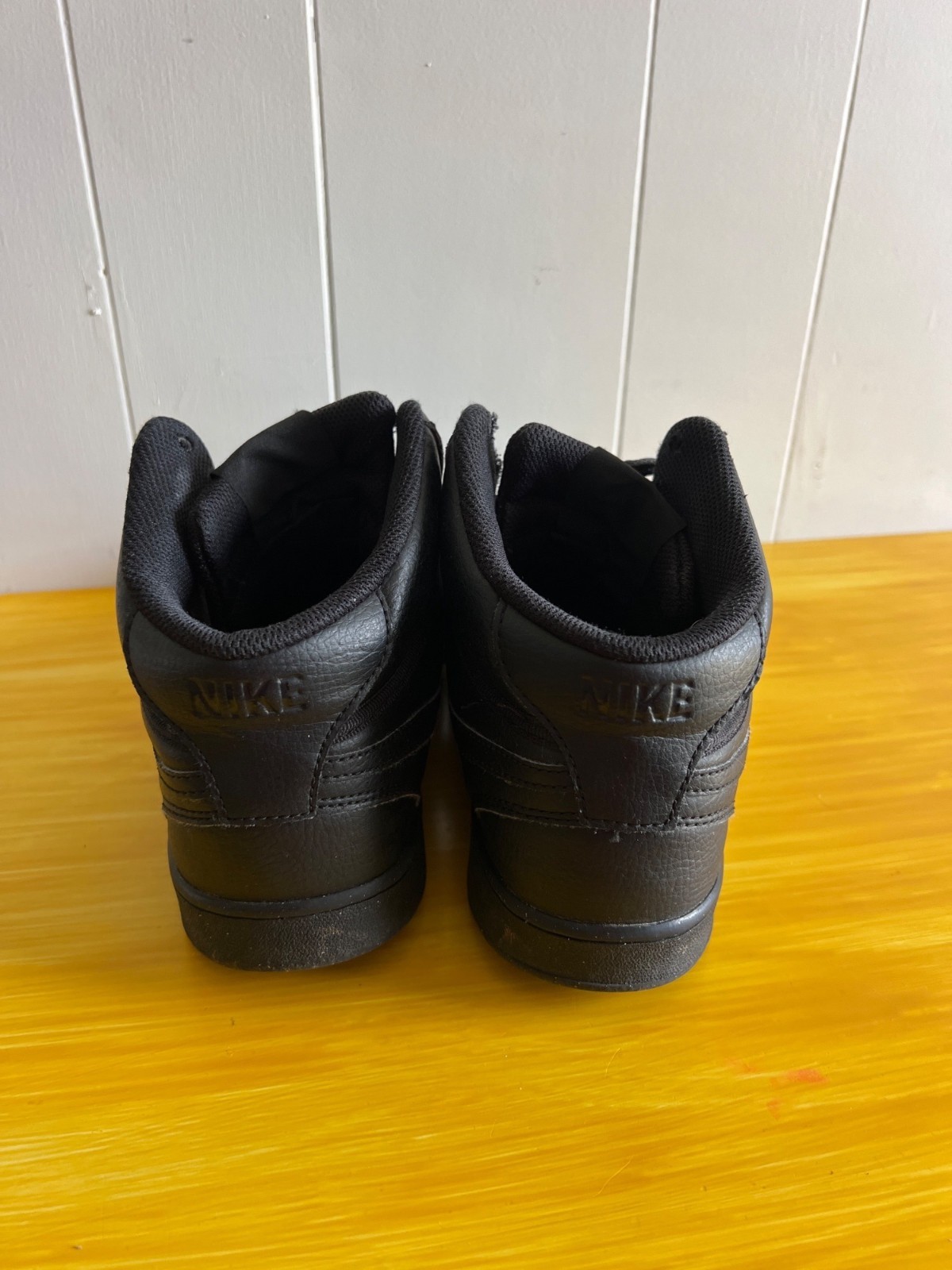 Nike Court Vision Triple Black Mens Black High-Top Leather Sneakers Size 9.5
