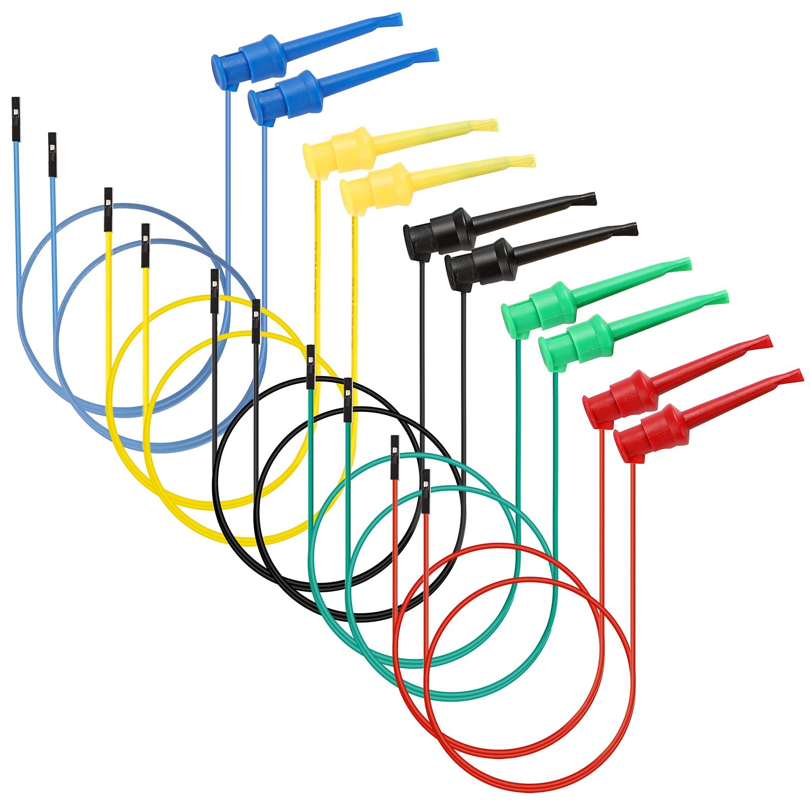 10pcs Test Hook To Female Jumper Wires 26 Awg Binding Post To Solderless Breadbo