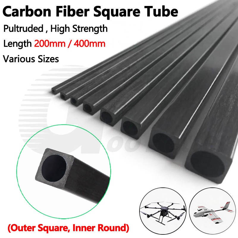 400mm 200mm Carbon Fiber Square Tube Pipe with Round Hole Pultruded for RC & DIY