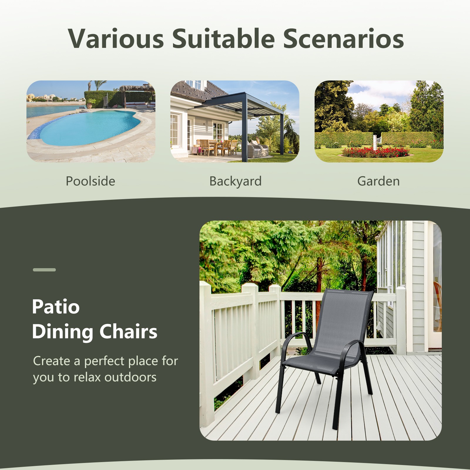 Patijoy 4PCS Patio Dining Chairs Stackable Armrest Space Saving Garden Grey