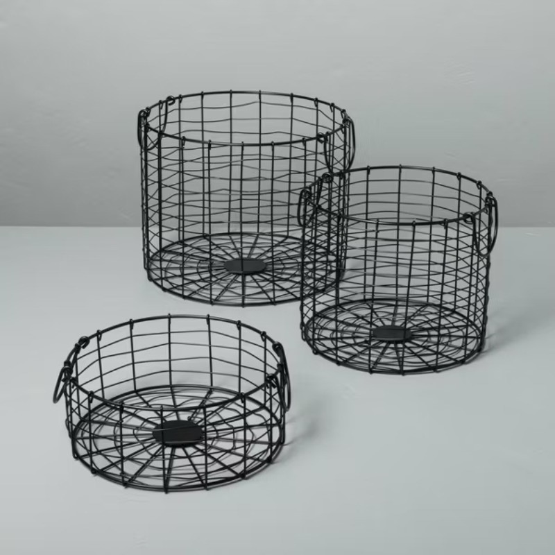 Large Round Wire Storage Basket with Handles Black