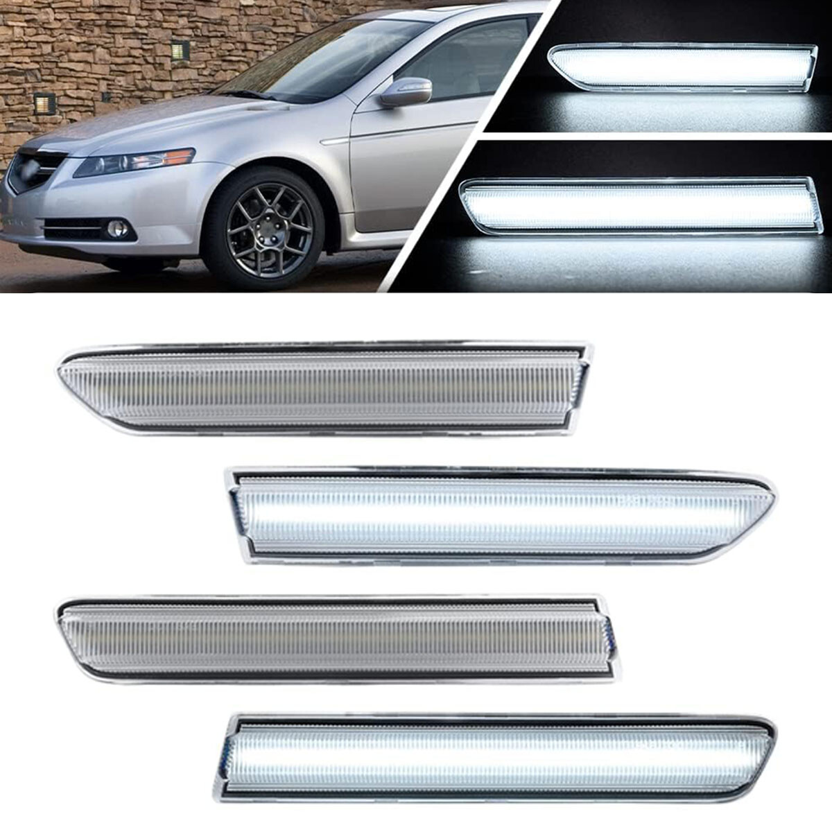 For 2004-2008 Acura TL Clear Front Rear White LED Side Marker Lights Lamps 4PCS